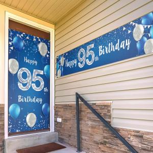 Happy 95th Birthday Door Cover Porch Banner Sign Set - 95 Years Old Birthday Decorations Party Supplies for Men - Blue