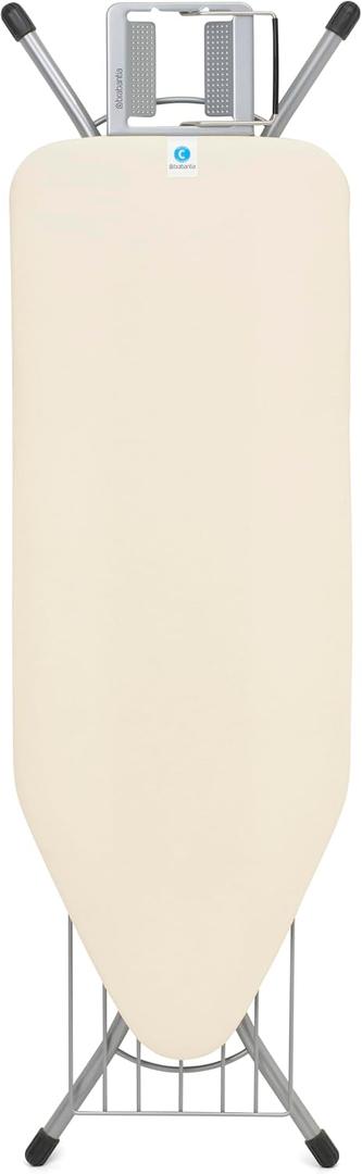Brabantia Size C Ironing Board (49 x 18in) 7 Height Options, Adjustable Steam Iron Rest Holder & Linen Rack (Ecru) Non-Slip Feet, Anti-Collapse Child Locks