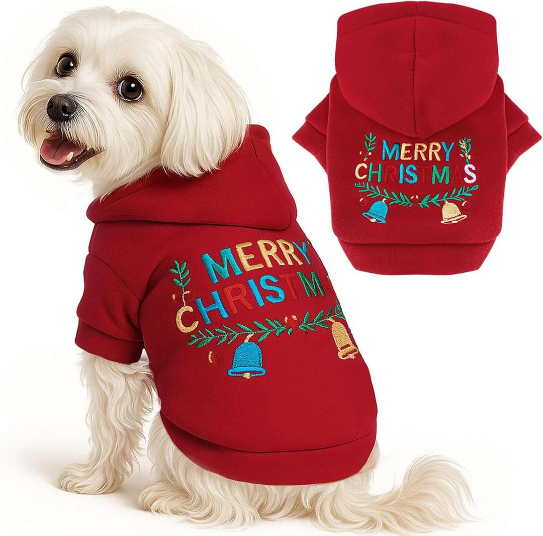 Small Dog Hoodie Clothes Red Christmas Dog Outfit Warm Fleece Dogs Sweater for Small Dogs Cat Boy Girl Cute Puppy Sweatshirt with Leash D Ring Xmas Doggy Costume Chihuahua Yorkie Shihtzu(Red,S)