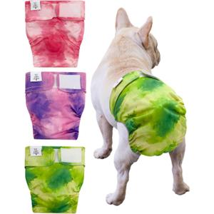 CuteBone Washable Dog Diapers Female No Tail Hole 3 Pack Reusable Doggie Period Training Pants for Docked-Tail Frenchie French Bulldog Boston Terrier Without Tail WWD32M Medium