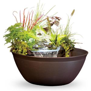 Aquascape AquaGarden Container Water Feature Kit  Indoor & Outdoor Mini Pond with Waterfall Fountain, Pump & Filtration for Home & Patio, Brown