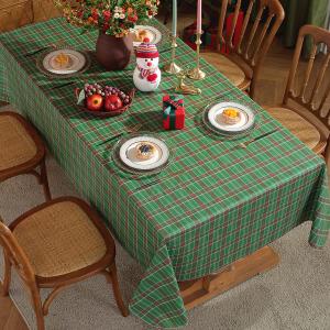 SASTYBALE Christmas Vinyl Tablecloth with Flannel Backing Checkered Plaid Plastic Tablecloths Waterproof & Oil Proof Wipeable Table Cover for Winter, Xmas Holiday(Green, 52"x70"(4-6 Seats))