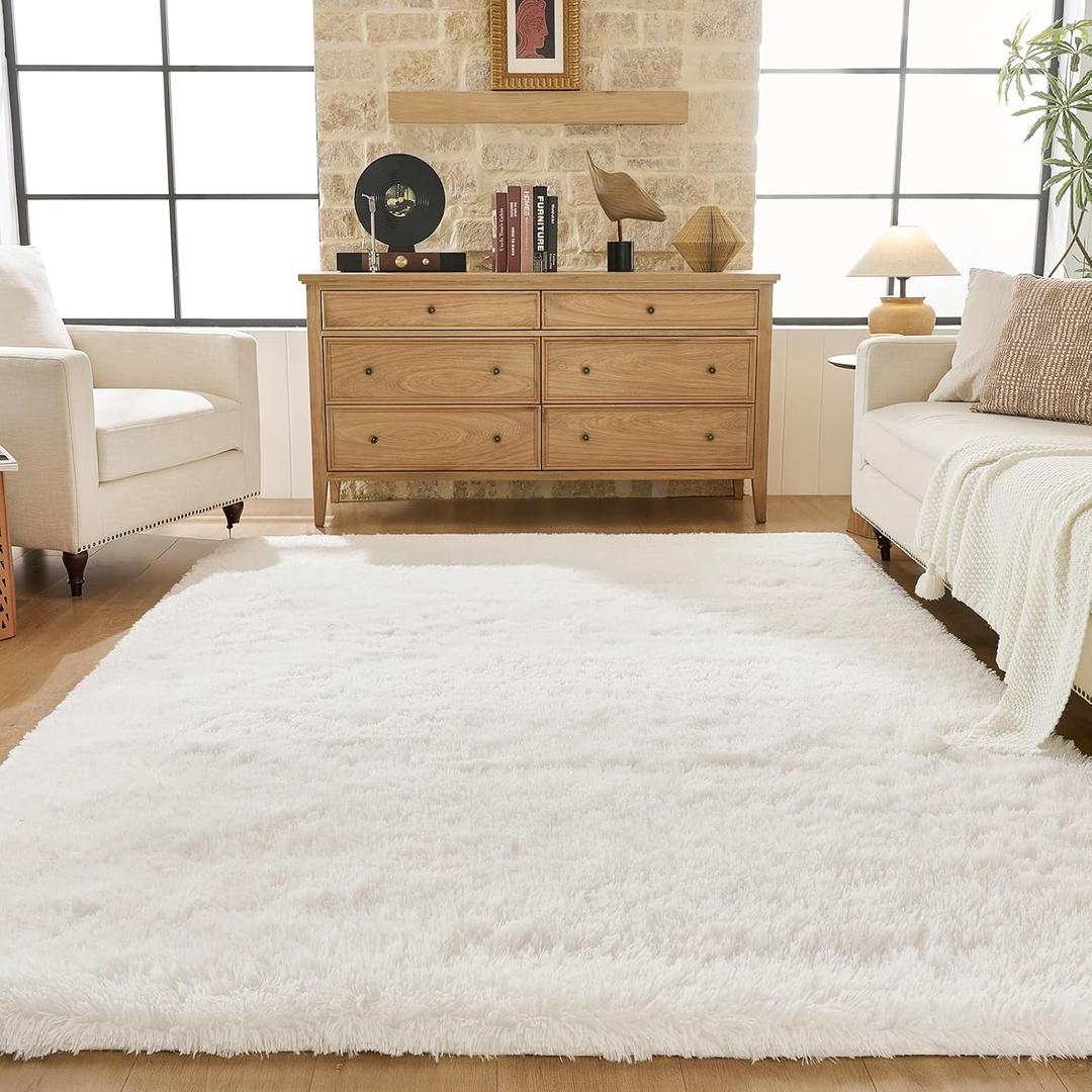 White Fluffy Rugs 5x7 for Bedroom - Shag Area Rug for Living Room Nursery Room,Fuzzy Shaggy Rugs for Kids Room - Non-Slip Soft Plush Furry Carpets for Boys Girls Room