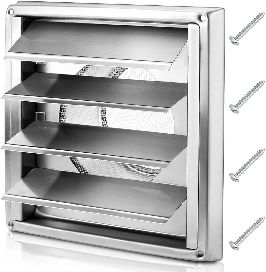 Cenipar 6''Metal Dryer Vent Cover 304 Stainless Steel Outside Vent Cover with Moving Lamellae(6-inch) Dryer Vent Cover for Easy Installation