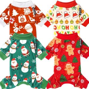 XPUDAC 4 Pieces Dog Christmas Pajamas Santa Pet Clothes Cute Dog Pajamas Red Green XX-Large