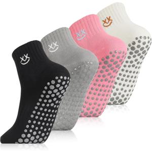 Jspupifip Cute Pilates Grip Socks for Women Non Slip Yoga Socks Embroidery Ruffle Crew Sock for Barre Barefoot Workout