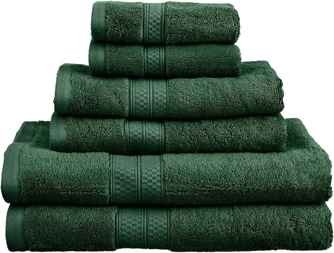 Cotton-Blend Towel Collection, Rayon from Bamboo and Cotton Towels for Shower and Bath, 6-Piece Bath, Hand, and Face Towel Set, 30" x 54",13" x 13", Solid, Hunter Green by Blue Nile Mills