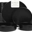 over&back 16-Piece Stackable Dinnerware Dish Set - Stoneware Dishes - Includes 4 Dinner Plates, 4 Salad Plates, 4 Cereal Bowls, and 4 Dinner Bowls - All-Occasion Place Settings - Semi-Matte Black
