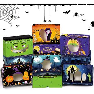 Pasimy 36 Pcs Halloween Cookie Boxes with Window 8.7 x 5.5 x 2.8 Inch Halloween Treat Boxes Bulk Cupcake Candy Dessert Containers for Bakery Pastry Packaging Supplies