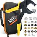 Heavy Duty Snap Fastener Tool kit, Punching Function, Snap Button Tool with Adjustable Setter, 15mm snap Tool with 100 Sets Boat Cover Snaps (Yellow)