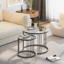 Garden 4 you Nesting Coffee Table, 23.6" Round Coffee Table Set of 2, Glass Nesting Table with Metal Frame, Ceter Tables for Living Room Bedroom Balcony, Black
