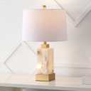JONATHAN Y 23" Gold/White 2-Light Alabaster Rectangular Table Lamp with Night Light Modern Coastal Bedside Lamp for Bedroom with White Linen Drum Shade LED Bulbs Included JYL6202A