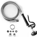 CWM Commercial Sink Sprayer with 45 Flexble Stainless Steel Hose, 1.42 GPM Pre Rinse Spray Valve with Ergonomic Handle, Commercial Kitchen Faucet Parts, Dish Sprayer for Restaurants (Black)