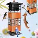 Bird Feeder Squirrel Proof for Outdoors Hanging, 3Lb Heavy Duty Waterproof Bird Feeders, Metal Birdfeeder with 4 Feeding Ports, Wild Birds Feeder for Cardinal, Bluejay (Brown)