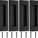 Malimali Recessed Finger Flush Pulls - 6 Inch Matte Black Stainless Steel Rectangular Door Pull Hardware (4 Pack) for Pocket, Closet Sliding and Barn Door