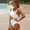 Women's One Piece Swimsuit- One Shoulder Bathing Suit Cutout Tummy Control Swimwear (White, M)
