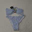 ZAFUL Women's Bandeau Bikini Sets Buckle Strapless Lace Up High Cut 2 Piece Swimsuit Solid Bathing Suit M