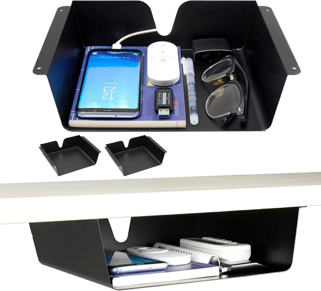 KHAMAL Under Desk Storage Shelf 2 Pack- Under Desk Drawer With Built in Cable Management For Home, Office, Gaming Setups, Kitchen (Black)