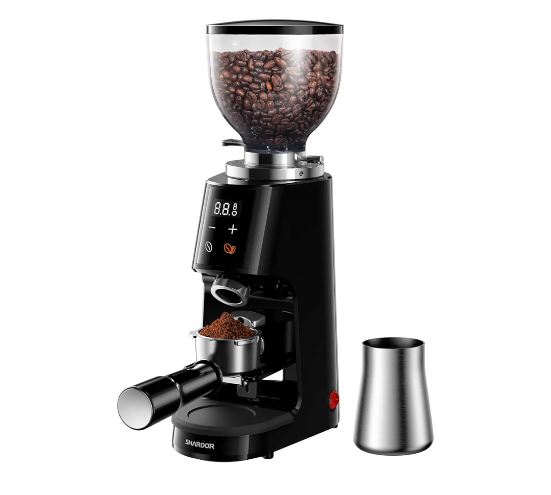 SHARDOR Professional 64mm Burr Coffee Grinder with 100 Grind Settings and All-Metal Chamber, Coffee Bean Grinder with Adjustable Electronic Timer and LED Display, Anti-Static,Black