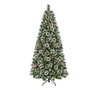 6.5' Pre-Lit Glittering Frosted Slim Pine Green Artificial Christmas Tree with Warm White Lights, by Holiday Time