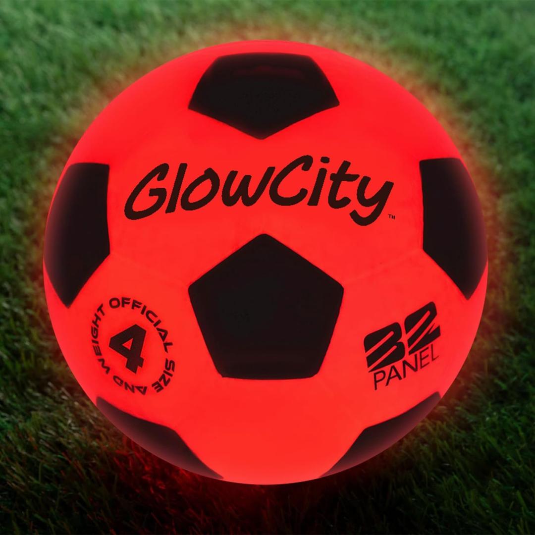 GlowCity Glow in The Dark Soccer Ball | Light Up Indoor/Outdoor Soccer Ball with 2 LED Lights | Pre-Installed Batteries | Fun Gift for Teens
