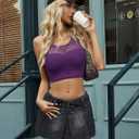 Avidlove Mesh Top Women Sexy Camisole Tank Top y2k Cut Out Backless Undershirts Sheer Clubwear Outfit (Bra Not Included) (Purple, S)
