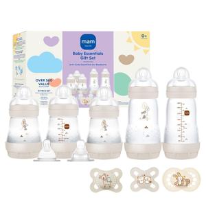 MAM Newborn Essentials Matte Feeding Set with Easy Start Anti-Colic Bottles 5oz, Self-Sterilizing, 0-3 Months Pacifiers and Skinsoft Silicone Nipples, Baby Gift, 10 Pieces (Cotton)
