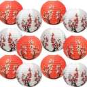12 Pcs Chinese Lantern Decorations, 12 Inch Plum Blossom Paper Lanterns, for Party Asia Home Restaurant Wedding Decor (White+Red)