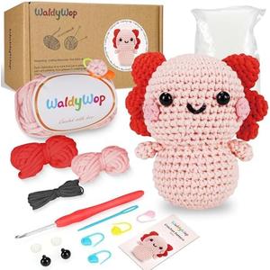 WaldyWop Crochet Kit for Beginners Kids, Wobbles Crochet Animal Kit, Complete Starter Knitting Set w/Step-by-Step Video Tutorials, Easy Yarn (Extra 40%), Hook - DIY Craft Kits, Gifts for Girls Teen