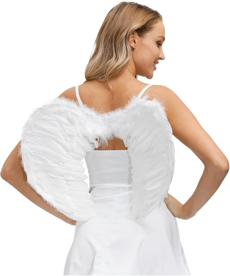 Sunboom Angel Wings Adult Women - Angel Costume Feather Wings for Kids Girls (Large 23.62"*17.71", White)