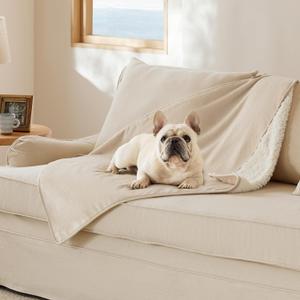 Bedsure Cat Blanket for Indoor Cats - Waterproof Calming Cat Blankets for Couch Protection, Sherpa Fleece Pet Blanket, Soft Plush Reversible Throw Furniture Protector, 40"x30", Cream