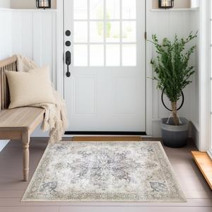 Area Rugs 2x3 Indoor Door Mats for Entryway 0.48inch Anti-Slip Kitchen Rug Washable Door Mats Indoor Throw Rug Faux Wool (Light Tan, 2 * 3)