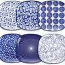 Selamica Porcelain Square Dessert Salad Pasta Plates 7.6 Inches Ceramic Plates Set of 6 Microwave/Dishwasher/Oven Safe, Vintage Blue