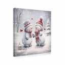 Snowman Canvas Christmas Art Print, Two Cute Snowman Playing in the Snowfield Wall Art Xmas Painting Winter Picture Framed Ready to Hang for Dining Room Bedroom Home Decorations 14" X 14"