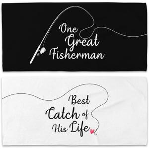 Couple Funny Fisherman Beach Towel Set of 2, Honeymoon Wedding Beach Towels Gifts for Newlywed Bride Groom Valentine's Day, Black and White Beach Towels Oversized Decor for Bathroom 30x60 in