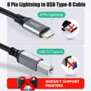 AGVEE 5ft Lightning OTG MIDI Cable USB Type-B Cord Compatible with iPhone iPad iOS for Electronic Music Instrument, Piano, Midi Controller, Midi Keyboard, Audio Interface Recording, Dark Gray