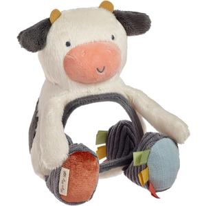 Itzy Ritzy Sensory Tummy Time Toy Mirror - Features Crinkle & Jingle Sounds, Multiple Textures and Mirror for Self-Discovery, Infant Toy for Ages 0 Months and Up, Cow