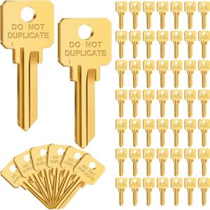 50 Pcs Do Not Duplicate Key Blanks Metal Key Replacements House Key Blank Door Lock Replacement Parts(Gold,Kw1)