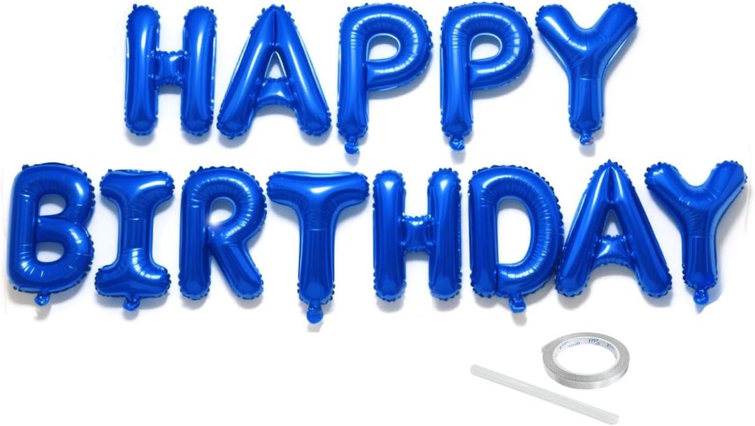 Dark Blue Happy Birthday Balloon Banner Set -16 Inch Foil Letters Balloons, Reusable Birthday Decorations and Party Supplies, Suitable for Men and Women's Birthday DecorationsParty Backdrop