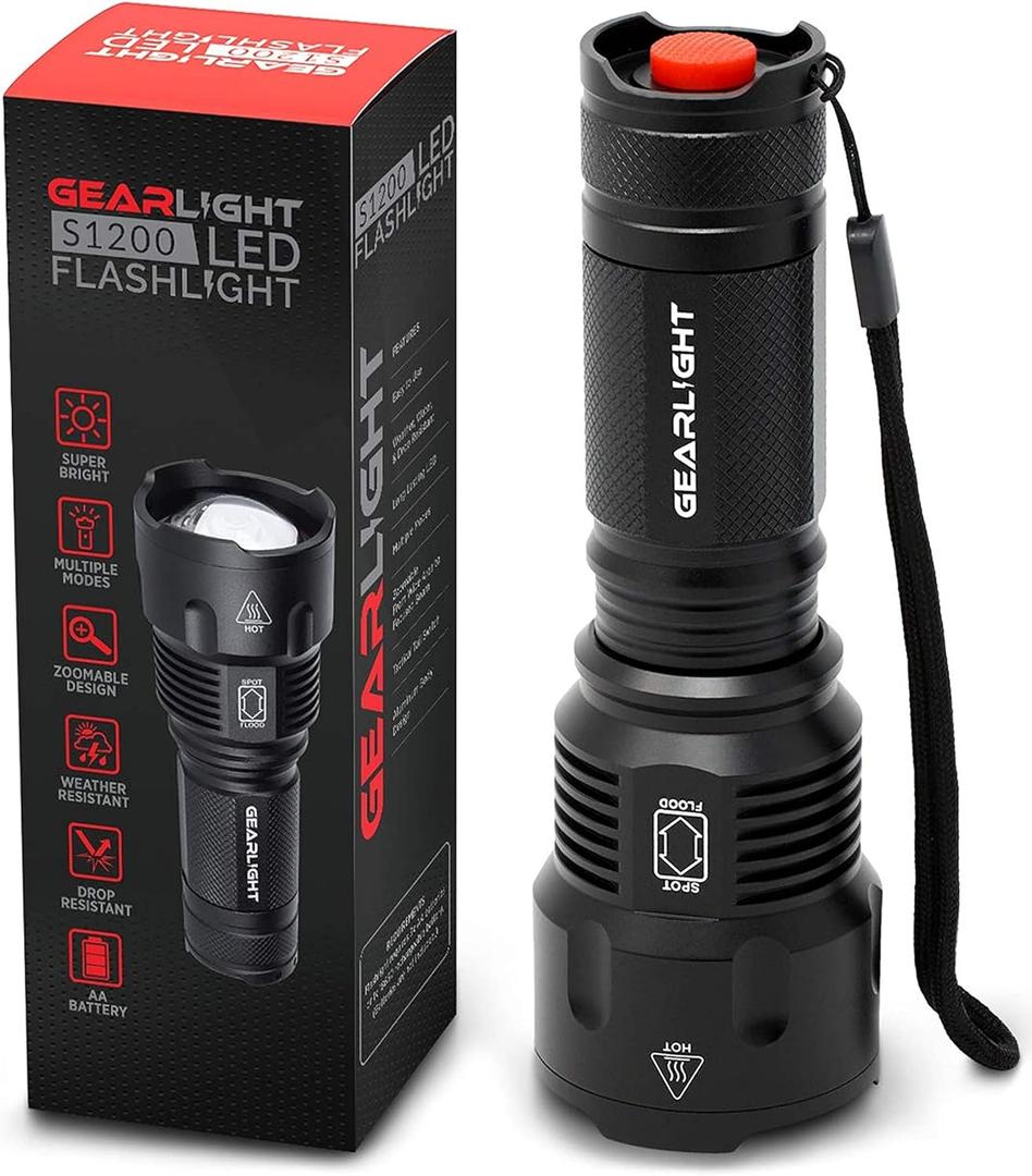 GearLight High-Powered LED Flashlight S1200 - Mid Size, Zoomable, Water Resistant, Handheld Light - High Lumen Camping, Outdoor, Emergency Flashlights (1 Pack, (Batteries Not Included))