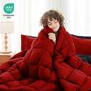 MUXHOMO 7 Pieces California King Comforter Set, Reversible Bed in a Bag Cal King Size, All Season Bedding Set with Comforter, Flat Sheet, Fitted Sheet, Pillowcases & Shams, Red & Black