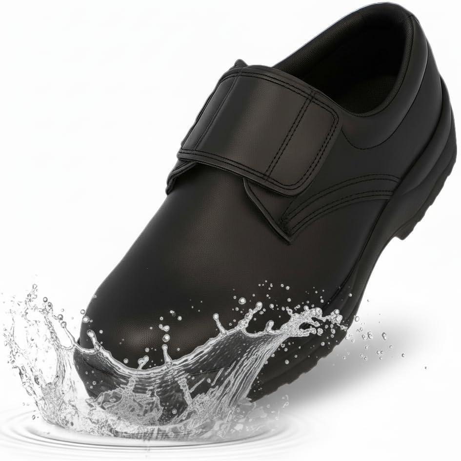 MMN Non Slip Work Shoes for Men Women Steel Toe Slip Resistant Waterproof Leather Oxford for Food Service Restaurant Staff & Chef Black (Black)