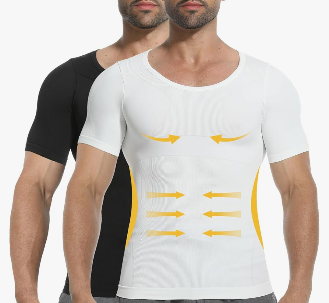 PODFAN Mens Compression Shirts Short Sleeve, Gynecomastia Undershirt, Slimming Tank Top, Shapewear Vest