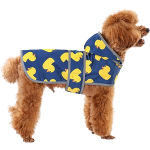 Dog Raincoat, Waterproof Dog Rain Jacket with Hood, Adjustable Rain Coat Poncho with Reflective Strips & Leash Hole for Large Medium Small Dogs Puppies, Lightweight Pet Clothes (Navy Blue Duck) S
