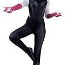 MARVEL Spider-Gwen Official Adult Zentai Halloween Costume - Hooded Spandex Jumpsuit with Printed Design and Pull On Mask Medium