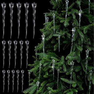 Pinkunn 15 Pcs Clear Icicle Christmas Tree Ornaments 3 Sizes Twisted Clear Icicle Drop Ornaments Xmas Acrylic Crystal Pendant Hanging for Christmas Tree Winter New Year Holiday Decorations