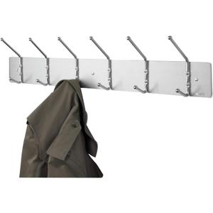 Safco Wall Mount Coat Rack, 6-Hooks for Hanging Coats, Purses, Bags, Umbrellas, for Hallways and Entryways, Black and Satin Aluminum