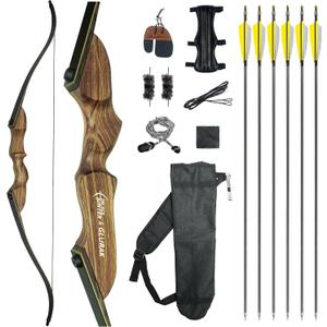 Black Hunter Recurve Bow and Arrow Set, GLURAK 60'' Wooden Takedown Recurve Bows Package, Archery Bow Kit for Target Practice and Hunting, Right Hand, 25-50 Lbs, 35lb