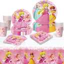 Pink Princess Birthday Party Supplies Decorations, Including Backdrop, Tablecloth, Birthday Banner, Hanging Swirls, Balloons, Cake Toppers for Cute Girls Party 2 pack