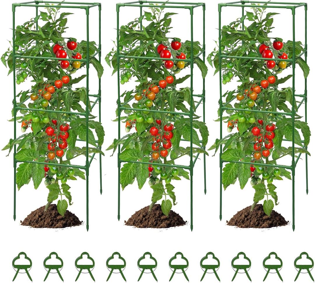 MQUPIN Tomato Cages,3 Packs Square Tomato Cage for Garden Plant Support,41 * 15 * 15in Heavy Duty Steel Plant Tower Stakes Trellis for Climbing Vegetables Flowers Fruits